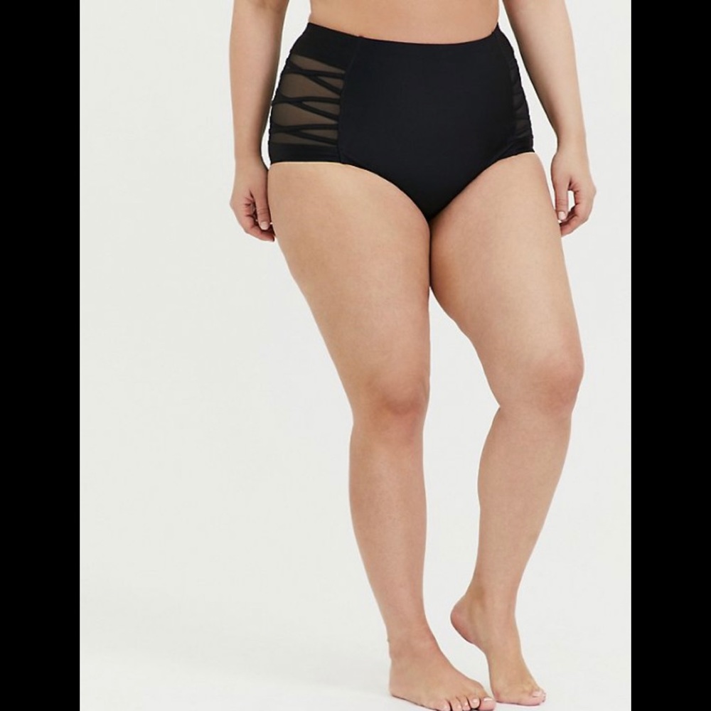 Torrid black lattice mesh high waist swim bottom